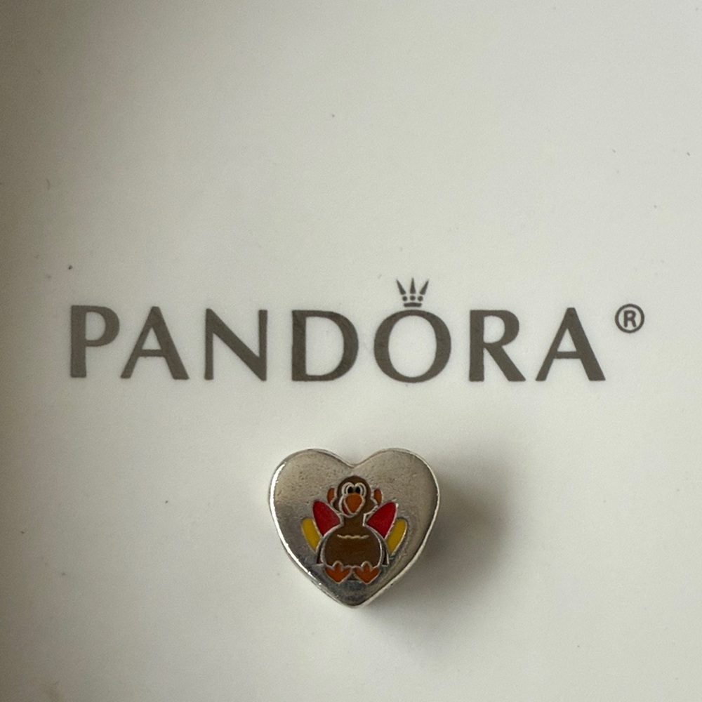 Pandora Silver Heart Charm with Festive Turkey
